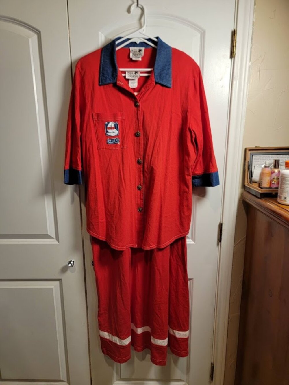 Vintage 80s 90s Copa Cabana 2 Piece Nautical Maxi Dress Jacket Set Dress is 2X a